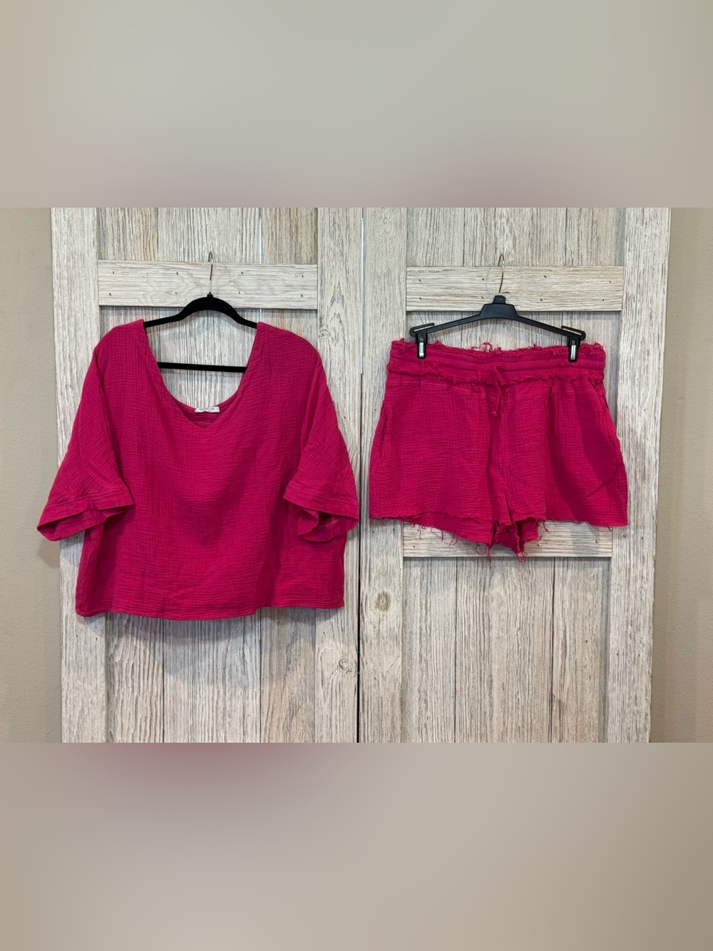 Double Take Hot Pink Two-Piece Top & Short Set Sz 2XL